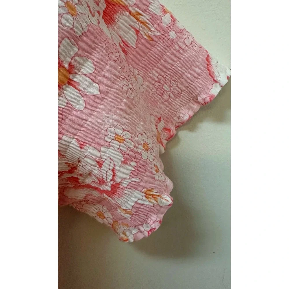 Miss and Mrs Vintage Pink Floral Seersucker Wrap Robe Housecoat Lace Trim Size M